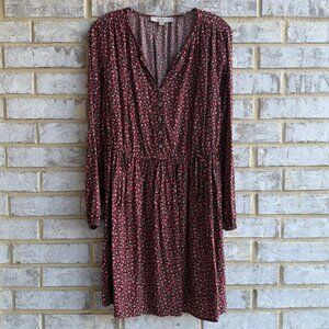 Loft Long Sleeve V-Neck Half Button Tie Waist Floral Mini Dress Women's Size M